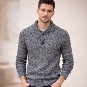 London Fog Outdoors Unlimited Wool Sweater Men’s Small Gray Knit Henley